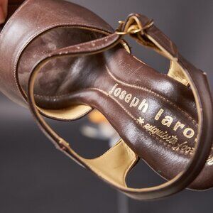 1950s Brown Wood Boomerang Wedge Heels Retro Pin Up